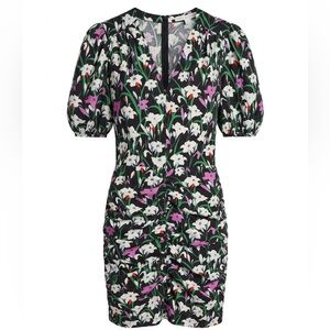 Veronica Beard Ruched Floral Puff Sleeve Mini Dress Size 0